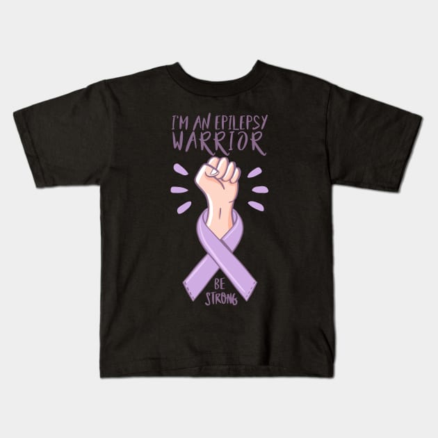 I'm An Epilepsy Warrior Awareness day purple ribbon Gift Kids T-Shirt by Herotee